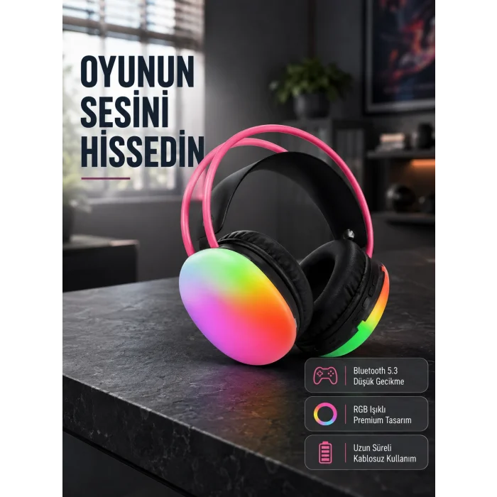 Ergonomik RGB Bluetooth Kulaklık 3D Ses Yeni Nesil