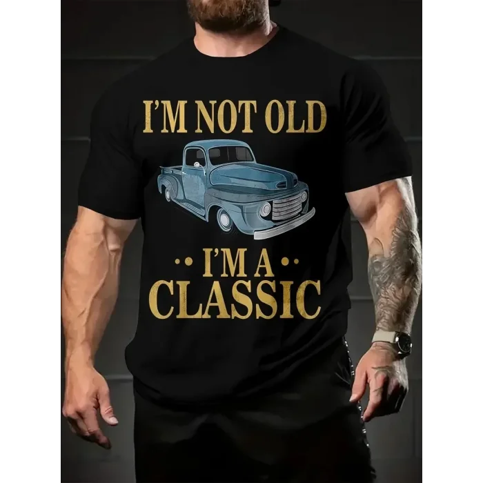 Erkek Tişört Araba Baskılı Kısa kol t-shirt - Siyah