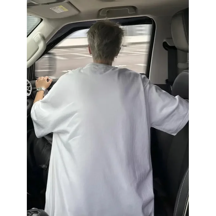 Erkek Kısa Kol Yazlık Tişört Bisiklet Yaka Baskılı Oversize T-Shirt - Beyaz