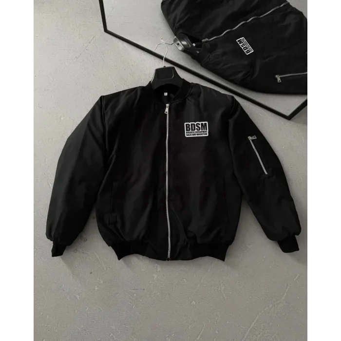 Erkek Baskılı Bomber Mont Fermuarlı Cepli Kapitone Astarlı  - Siyah