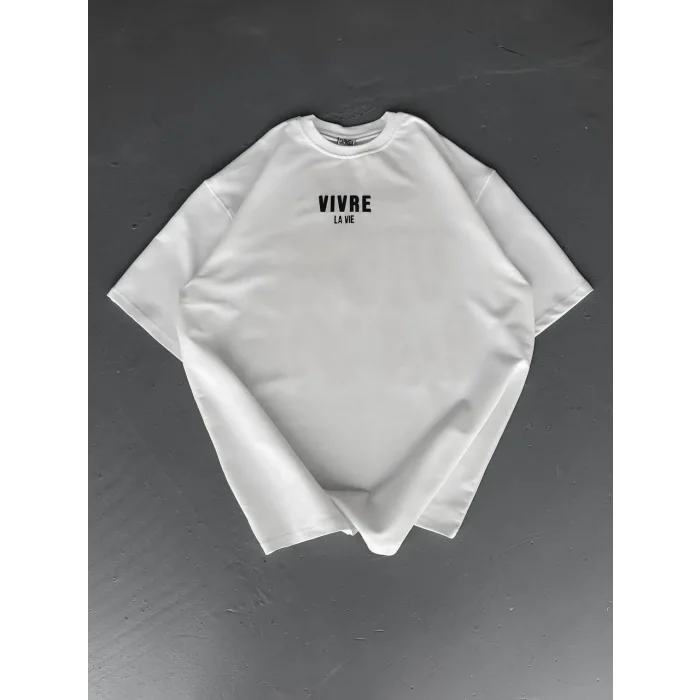 Erkek Ön ve Arka Baskılı T-Shirt Kısa Kol Bisiklet Yaka Regular Fit Tişört - Beyaz