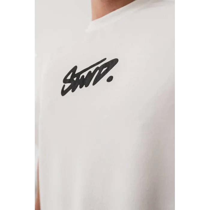 Erkek Tişört Yazlık Baskılı Oversize Kısa kol T-Shirt - Beyaz