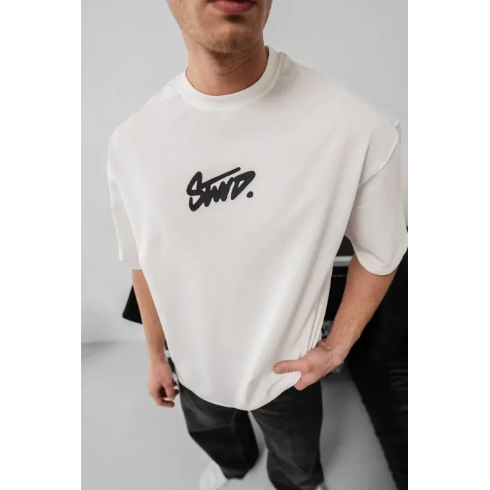 Erkek Tişört Yazlık Baskılı Oversize Kısa kol T-Shirt - Beyaz