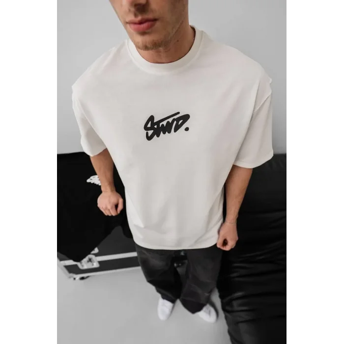 Erkek Tişört Yazlık Baskılı Oversize Kısa kol T-Shirt - Beyaz