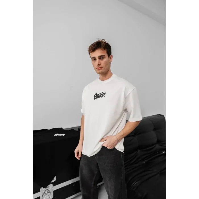 Erkek Tişört Yazlık Baskılı Oversize Kısa kol T-Shirt - Beyaz