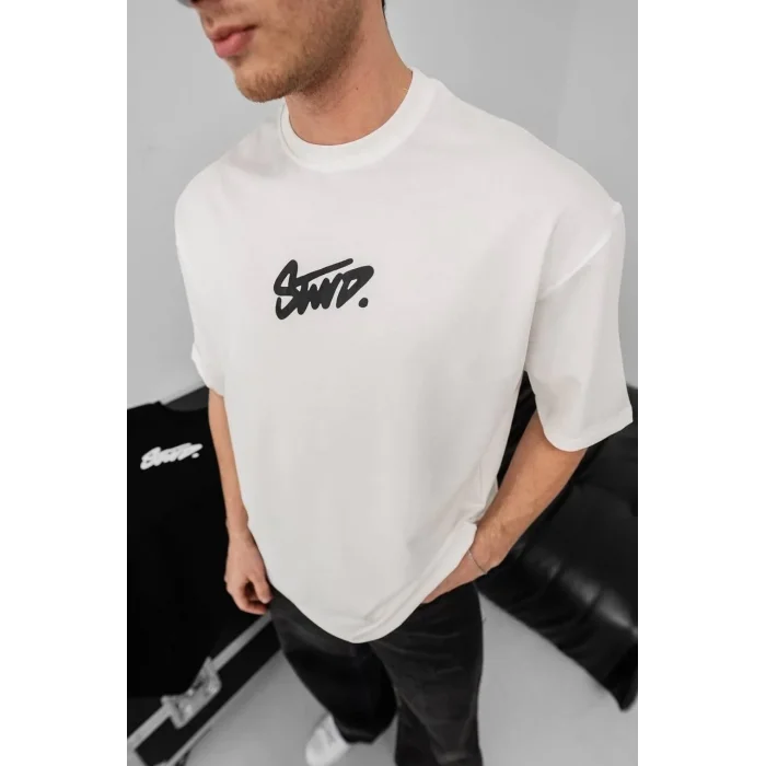 Erkek Tişört Yazlık Baskılı Oversize Kısa kol T-Shirt - Beyaz