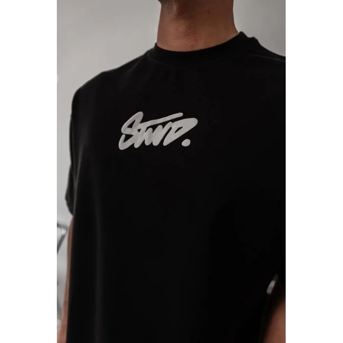 Erkek Kısa Kol Yazlık Tişört Bisiklet Yaka Baskılı Oversize T-Shirt - Siyah