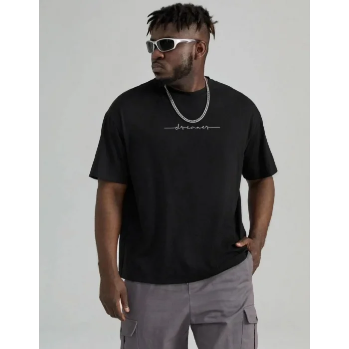 Erkek Baskılı T-Shirt Kısa Kol Bisiklet Yaka Regular Fit Rahat Kalıp Tişört - Siyah