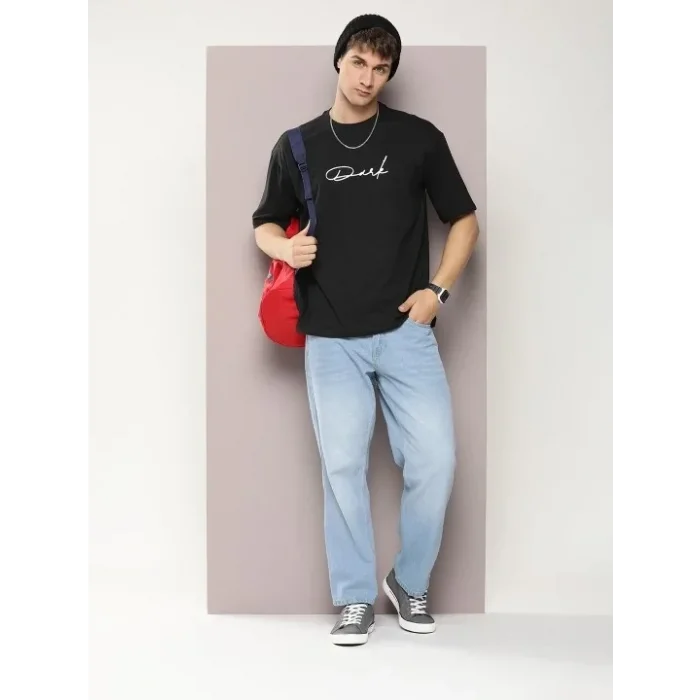 Erkek Baskılı T-Shirt Kısa Kol Bisiklet Yaka Regular Fit Rahat Kalıp Tişört - Siyah