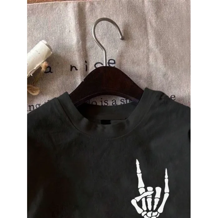 Erkek Baskılı T-Shirt Kısa Kol Bisiklet Yaka Regular Fit Rahat Kalıp Tişört - Siyah