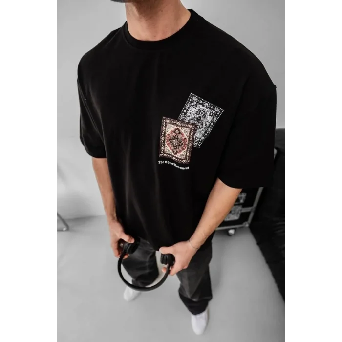 Erkek Yazlık Bisiklet Yaka Baskılı Regular Fit Tişört Kısa Kol T-Shirt - Siyah