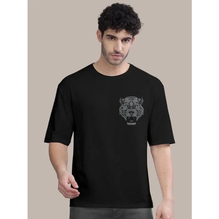 Erkek Kısa Kol Yazlık Tişört Bisiklet Yaka ASLAN Baskılı T-Shirt - Siyah