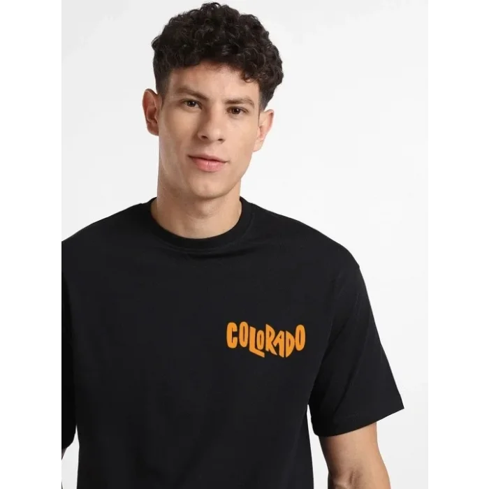 Erkek Tişört Baskılı Oversize Kısa kol T-shirt - Siyah