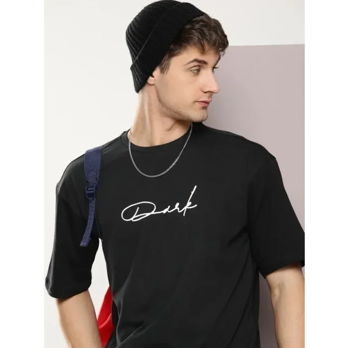 Erkek Baskılı T-Shirt Kısa Kol Bisiklet Yaka Regular Fit Rahat Kalıp Tişört - Siyah