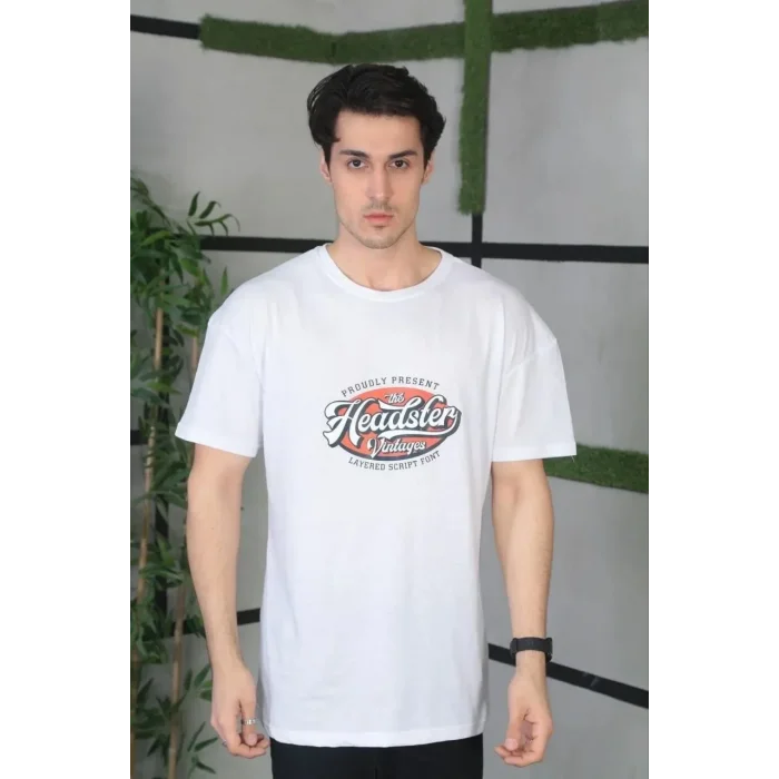 Erkek Baskılı T-Shirt Kısa Kol Bisiklet Yaka Regular Fit Rahat Kalıp Günlük Tişört - Beyaz