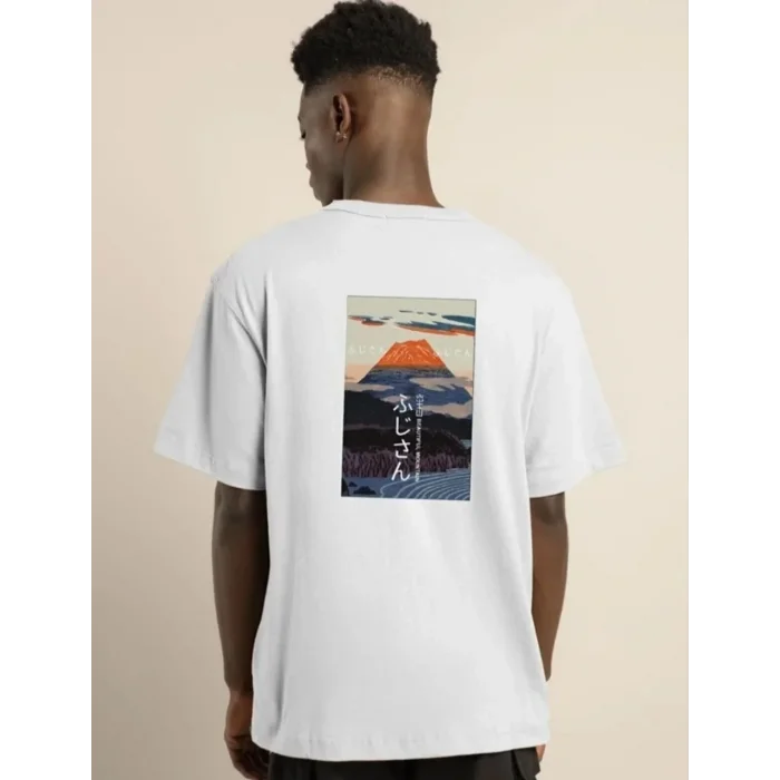 Erkek Kısa Kol Yazlık Tişört Bisiklet Yaka Baskılı Oversize T-Shirt - Beyaz