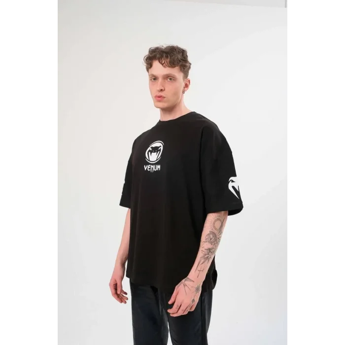 Erkek Kısa Kol Tişört Göğüs ve Kol Bisiklet Yaka Baskılı T-Shirt - Siyah