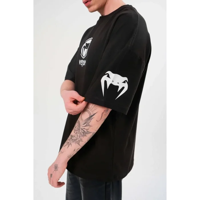 Erkek Kısa Kol Tişört Göğüs ve Kol Bisiklet Yaka Baskılı T-Shirt - Siyah