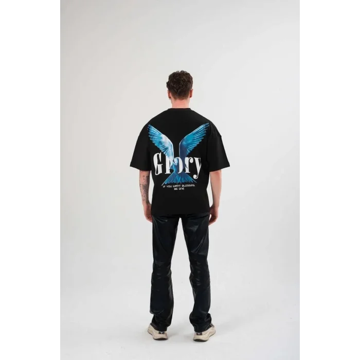 Erkek Tişört Yazlık Bisiklet Yaka Baskılı Kısa kol T-Shirt - Siyah