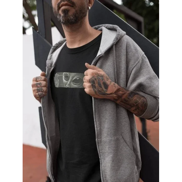 Erkek Kısa Kol Yazlık Tişört Bisiklet Yaka Baskılı Oversize T-Shirt - Siyah