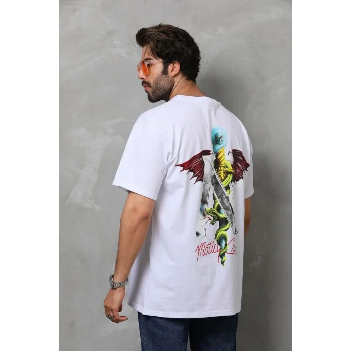 Erkek Baskılı T-Shirt Kısa Kol Bisiklet Yaka Regular Fit Rahat Kalıp Tişört -  Beyaz