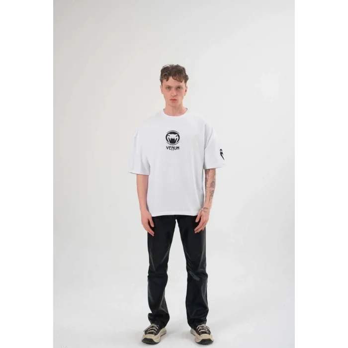 Erkek Kısa Kol Tişört Göğüs ve Kol Bisiklet Yaka Baskılı T-Shirt - Beyaz