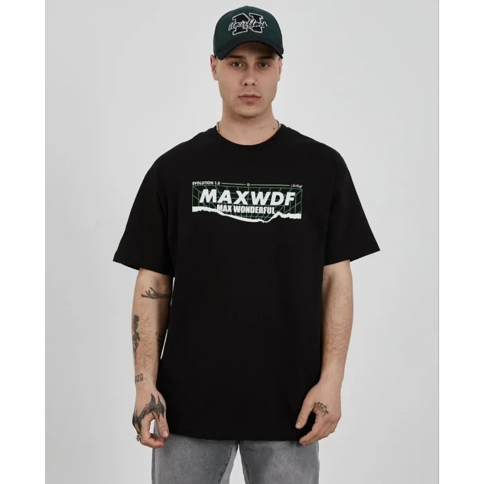Erkek Kısa Kol Yazlık Tişört Bisiklet Yaka Baskılı Oversize T-Shirt - Siyah