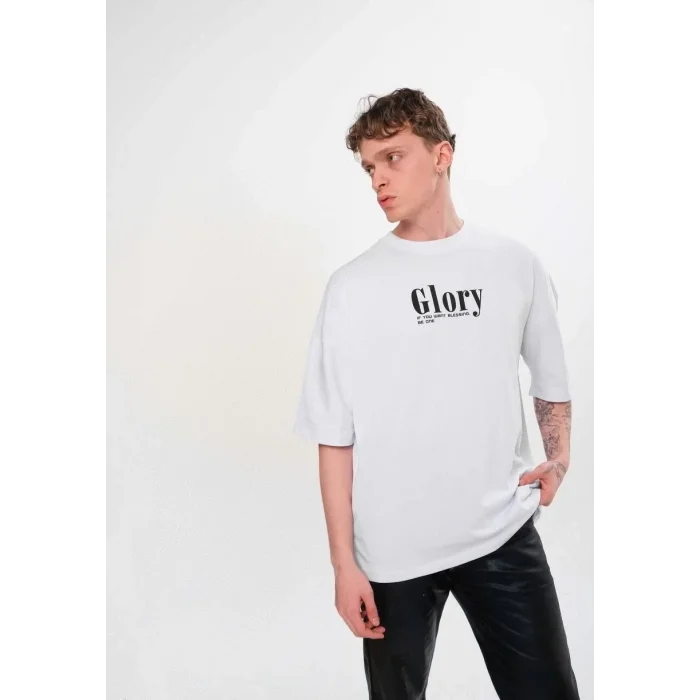 Erkek Kısa Kol Yazlık Tişört Bisiklet Yaka Baskılı Oversize T-Shirt - Siyah