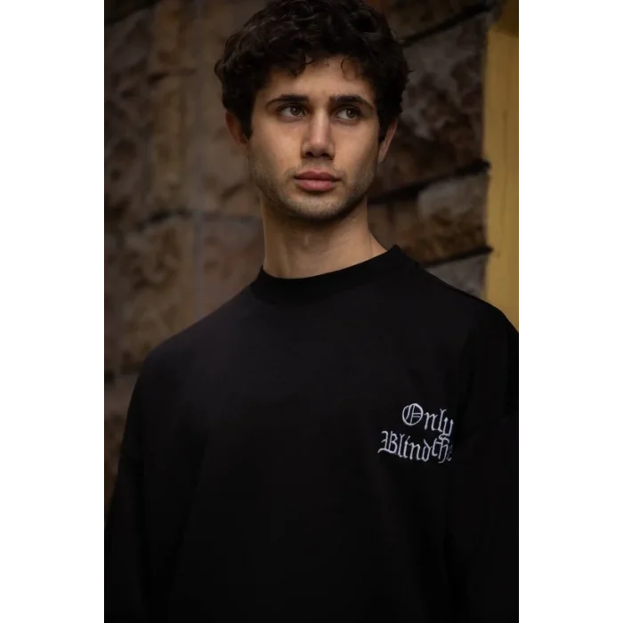 Erkek Kısa Kol Yazlık Tişört Bisiklet Yaka Baskılı Oversize T-Shirt - Siyah