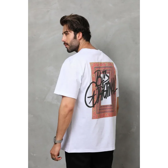 Erkek Baskılı T-Shirt Kısa Kol Bisiklet Yaka Regular Fit Rahat Kalıp Tişört -  Beyaz