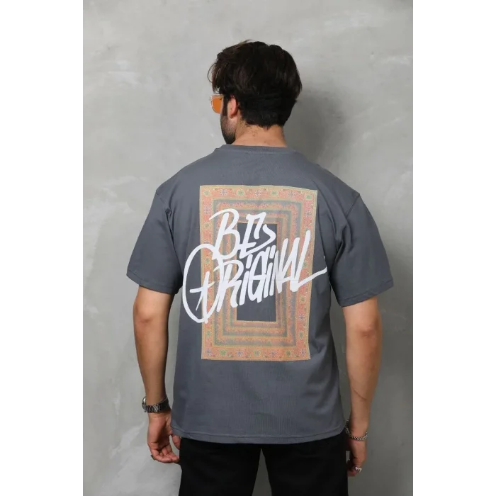 Erkek Baskılı T-Shirt Kısa Kol Bisiklet Yaka Regular Fit Rahat Kalıp Tişört -  Füme