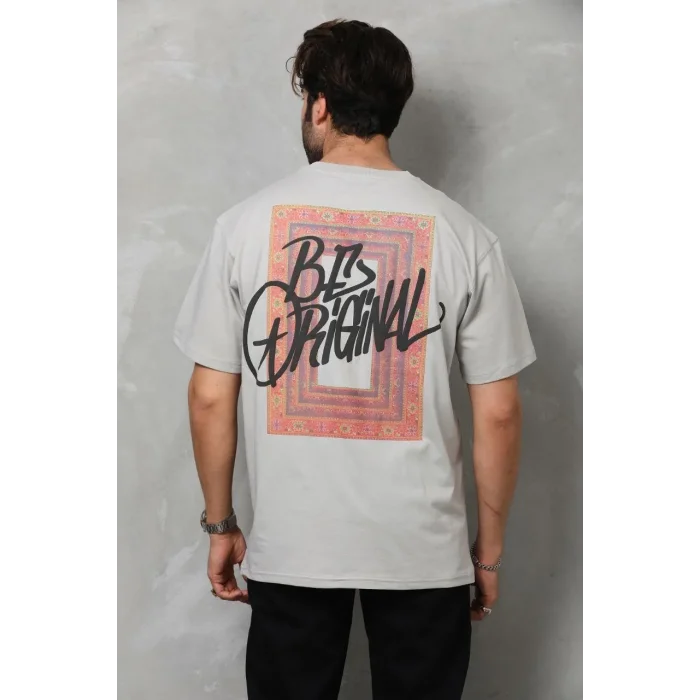 Erkek Baskılı T-Shirt Kısa Kol Bisiklet Yaka Regular Fit Rahat Kalıp Tişört -  Gri