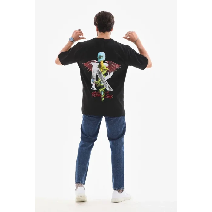 Erkek Baskılı T-Shirt Kısa Kol Bisiklet Yaka Regular Fit Rahat Kalıp Tişört -  Siyah