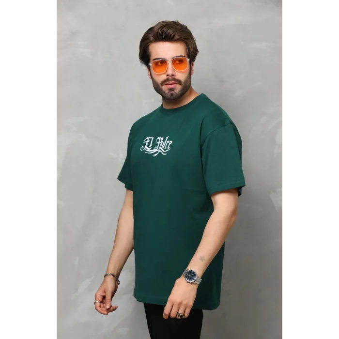 Erkek Kısa Kol Yazlık Tişört Bisiklet Yaka Baskılı Oversize T-Shirt - Yeşil