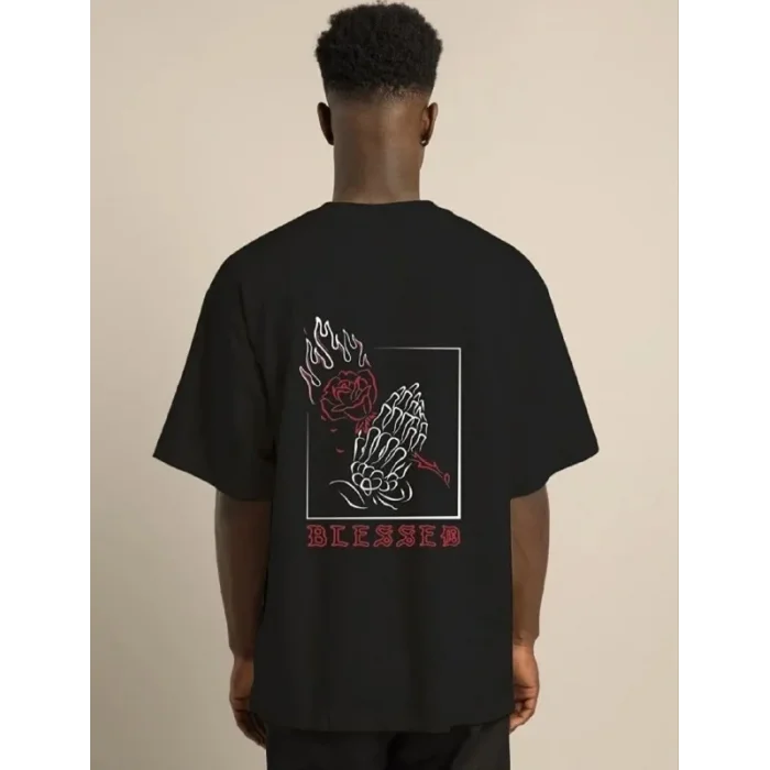 Erkek Baskılı T-Shirt Kısa Kol Bisiklet Yaka Regular Fit Rahat Kalıp Günlük Tişört - Siyah