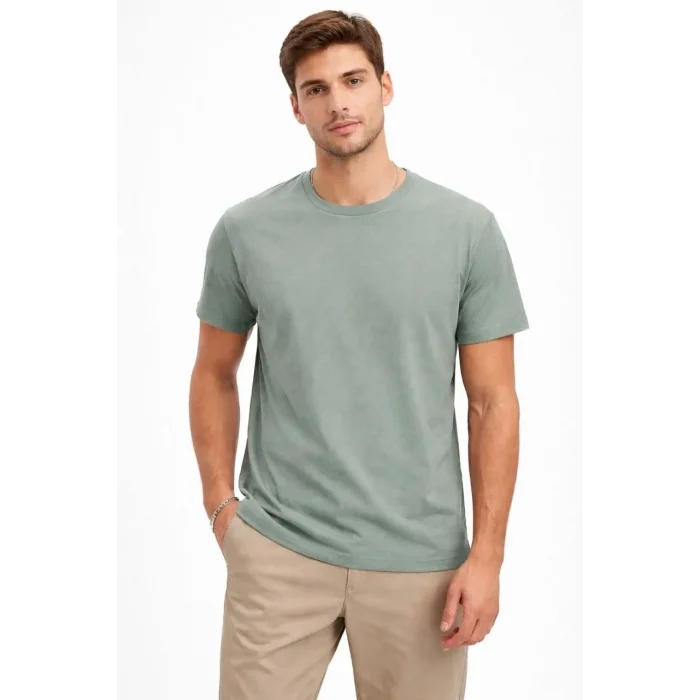 Erkek Bisiklet Yaka Yazlık Kısa kol Düz Tişört Regular Kalıp T-shirt - Mint Yeşili