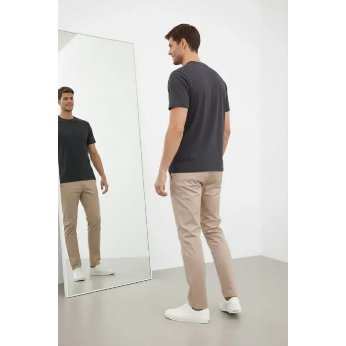 Erkek Bisiklet Yaka Yazlık Kısa kol Düz Tişört Regular Kalıp T-shirt - Füme