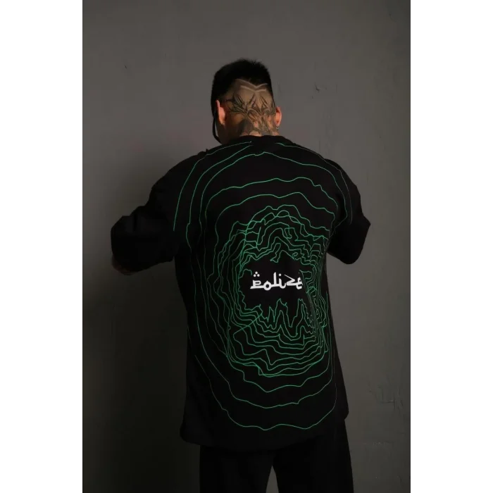 Erkek Kısa Kol Yazlık Tişört Bisiklet Yaka Baskılı Oversize T-Shirt - Siyah