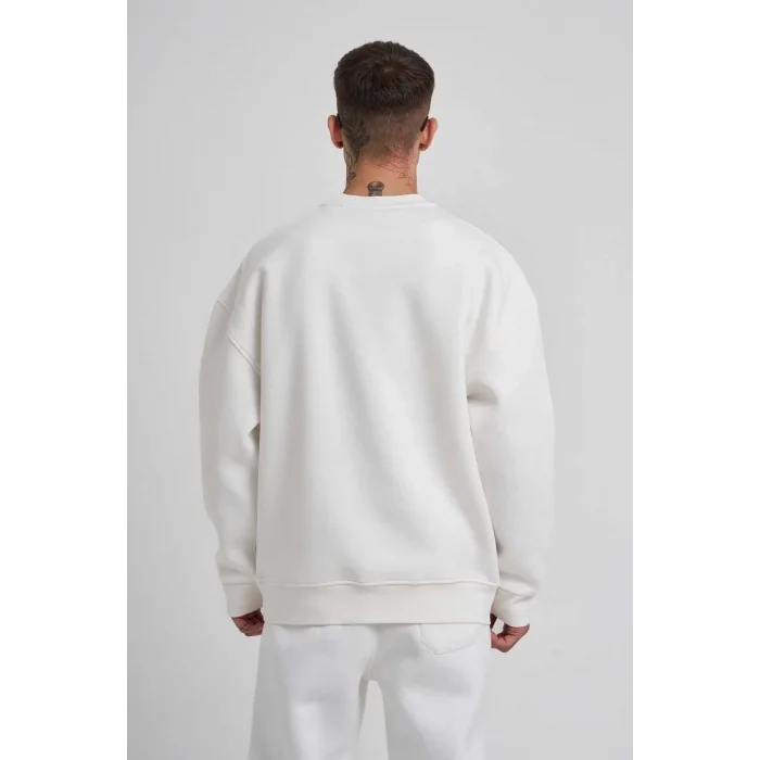 ERKEK Bisikilet Yaka 3 plik Pamuklu SweatShirt - Beyaz