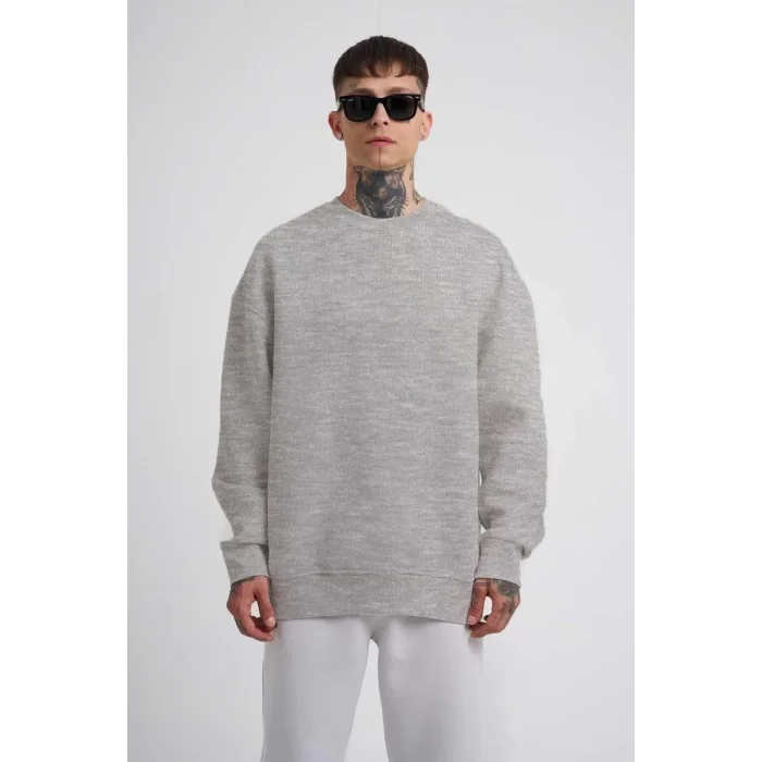 ERKEK Bisikilet Yaka 3 İplik Pamuklu SweatShirt - Gri