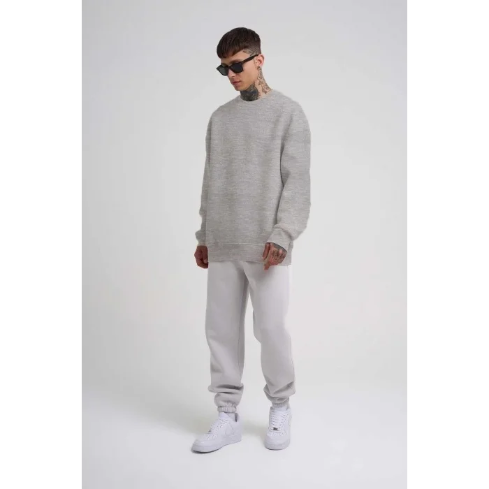 ERKEK Bisikilet Yaka 3 İplik Pamuklu SweatShirt - Gri