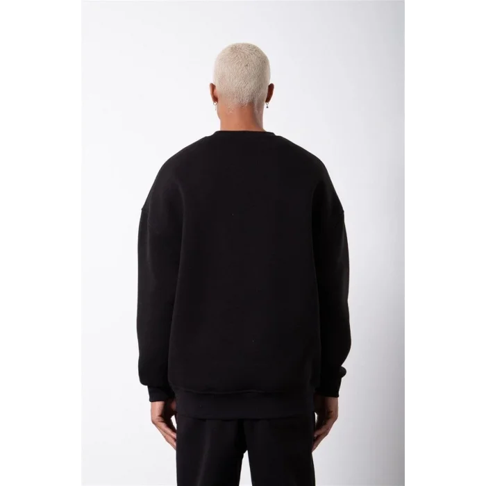 ERKEK Bisikilet Yaka 3 İplik Pamuklu SweatShirt - Siyah