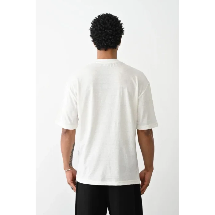 Erkek Box Eldiven Baskılı T-Shirt Kısa Kol Bisiklet Yaka Tişört - Beyaz