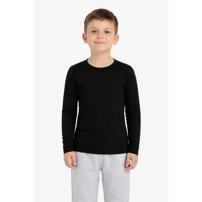 Erkek Çocuk Basic Uzun Kollu Tişört Okul Günlük Rahat T-Shirt - Siyah