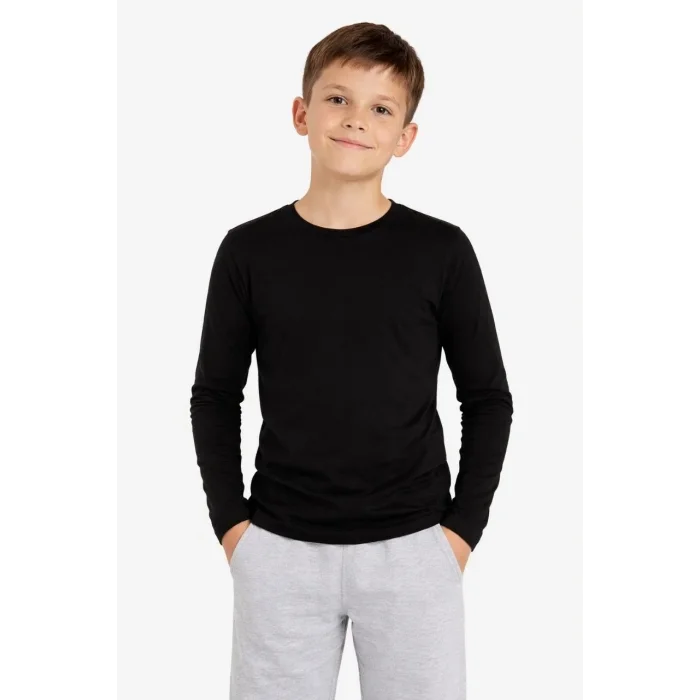 Erkek Çocuk Basic Uzun Kollu Tişört Okul Günlük Rahat T-Shirt - Siyah