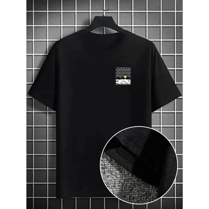 Erkek Tişört Dağ Grafikli Kısa kollu Yazlık T-shirt - Siyah