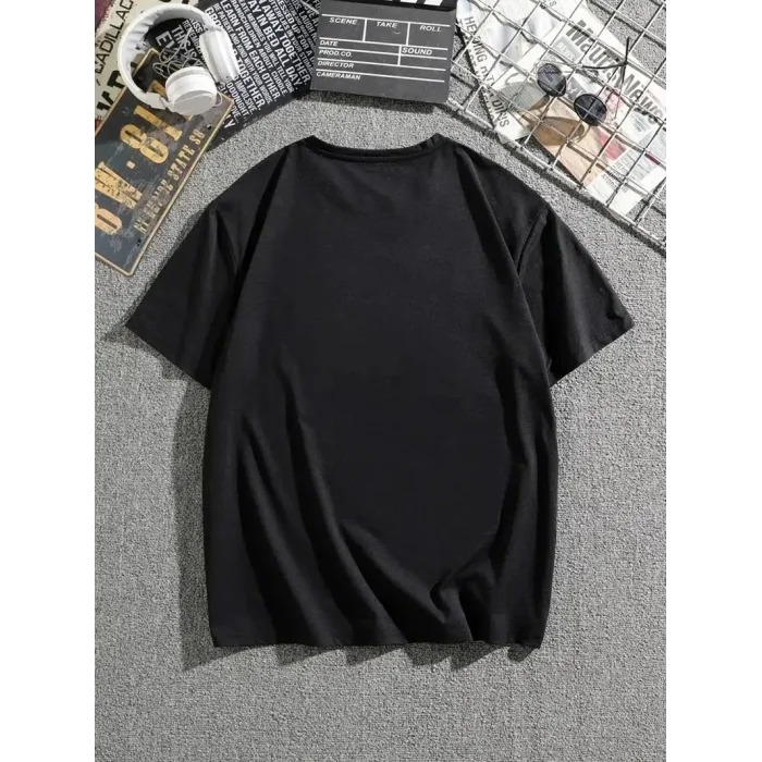 Erkek Tişört Dağ Grafikli Kısa kollu Yazlık T-shirt - Siyah
