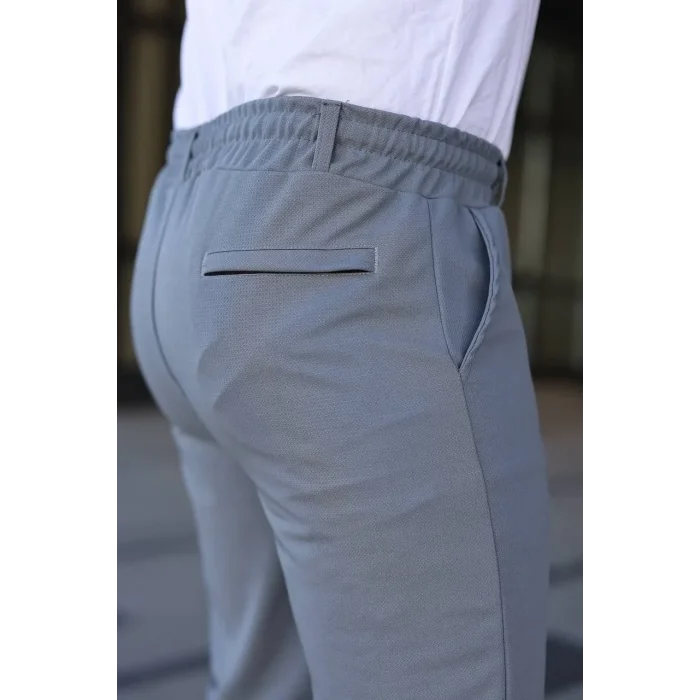 Erkek Diagonel Kumaş Duble Paça Cepli Bağcıklı Bel Lastikli ŞORT - Gri