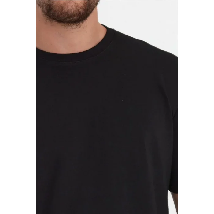 Erkek Düz Penye Tişört Bisiklet Yaka Kısa Kol Regular Fit T-Shirt - Siyah
