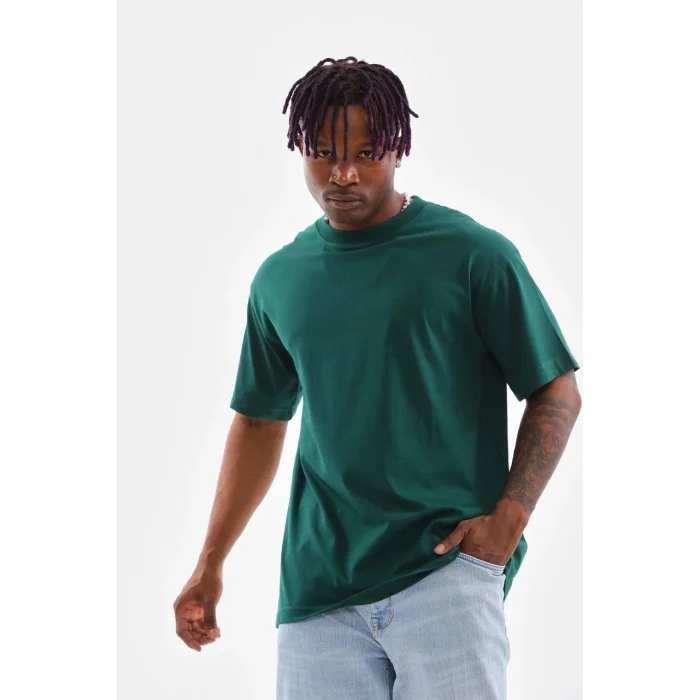 erkek  Düz Bisiklet Yaka T-Shirt - Koyu Yeşili